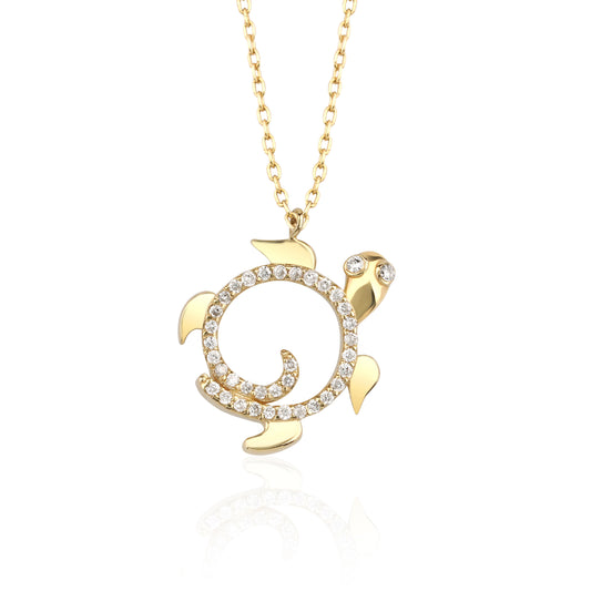 Diamond Circle Turtle Necklace