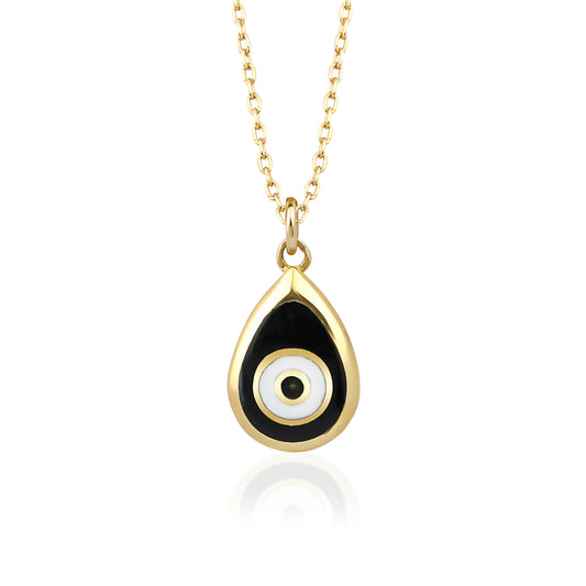 Black Drop Enamel Evil Eye Necklace