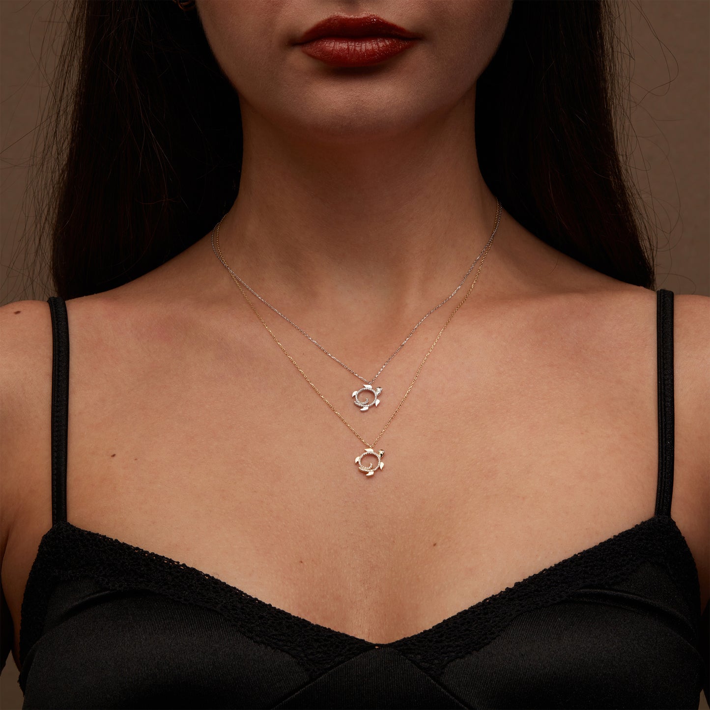 Diamond Circle Turtle Necklace