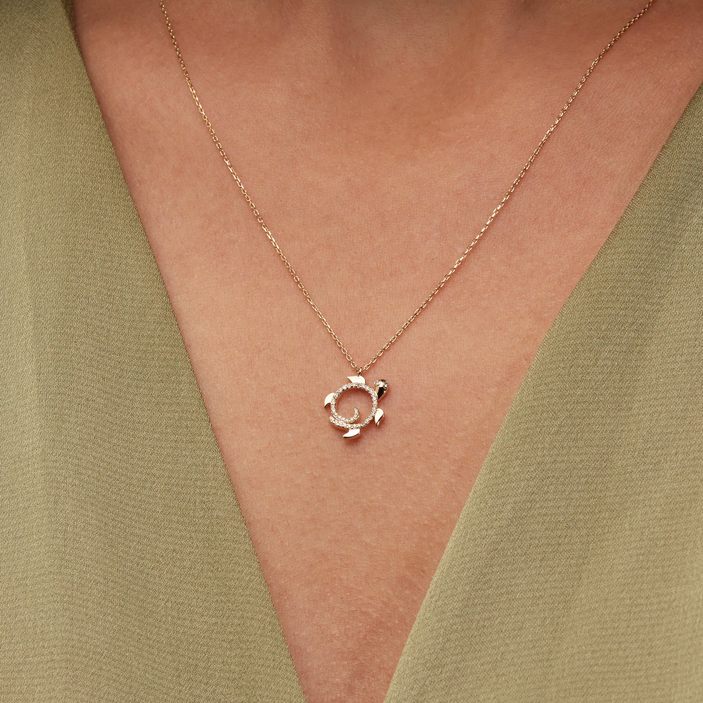 Diamond Circle Turtle Necklace