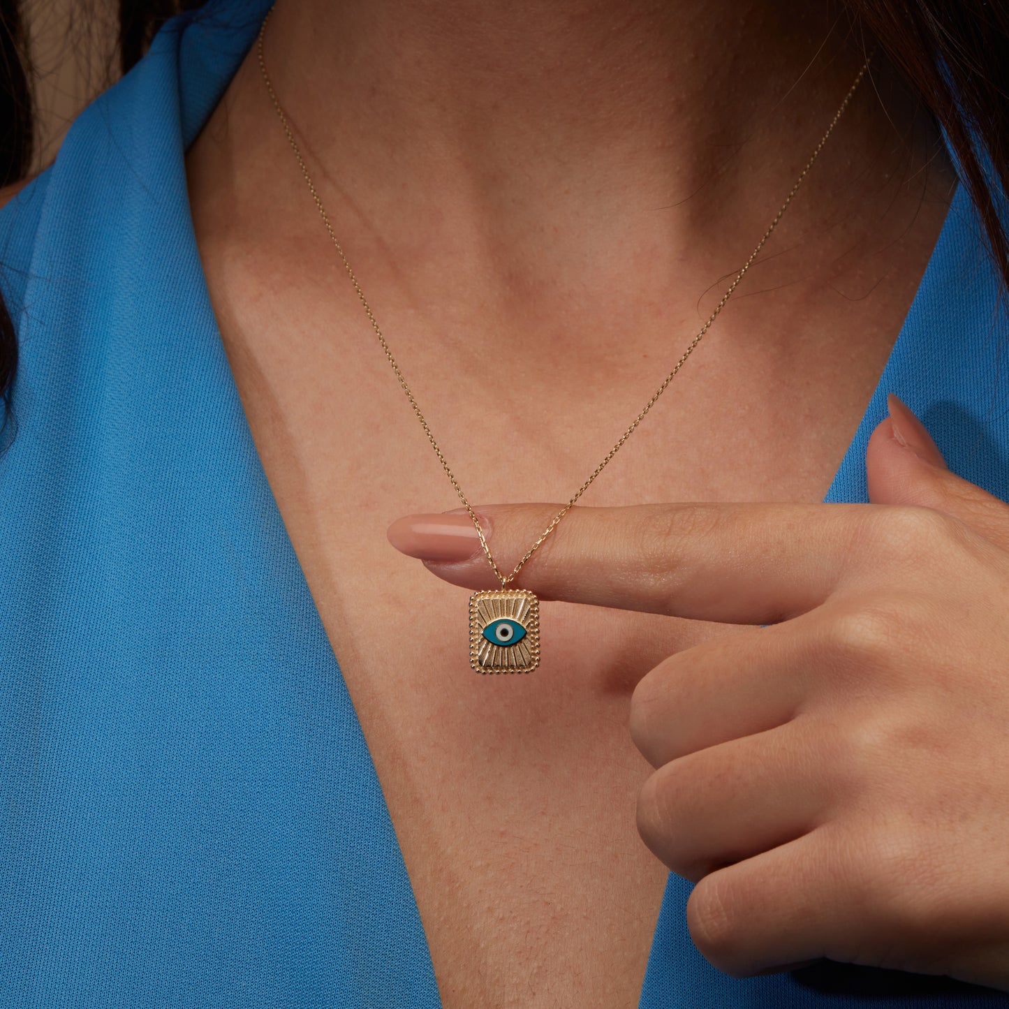 protection necklace, evil eye necklace, evil eye jewelry, solid gold pendant, solid gold necklace, 14k gold necklace, solid gold evil eye, blue gold evil eye, square evil eye gold, evil eye pendant, evil eye amulet, gold necklace womens, kabbalah necklace, 
